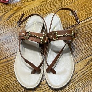 Avellini made in Italy leather toe sandals.  Buckle at ankle.  Brown size 8.5